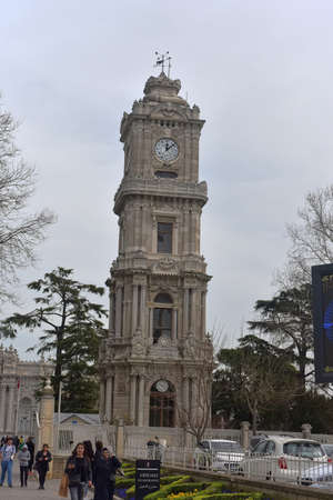 Turkey, Istanbul 20,03,2018  Clock tower (Saat kulesi)) in park of Dolmabahce Palace (Dolmabahce Sarayi), Istanbul, Turkeyのeditorial素材