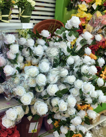 Russia, St. Petersburg 25.06.2015 Artificial flowers in a supermarketのeditorial素材