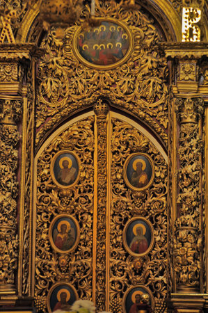 Russia, Pskov 16,10,2019 Interior and icons of the Holy Trinity Cathedralのeditorial素材