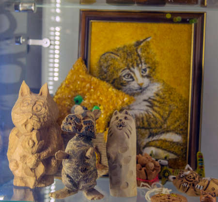 Zelenogradsk, Russia - 08/19/2020 - Murarium cats museum. Art cats collection in Krantz water tower. Souvenirs, figurines and toys with catsのeditorial素材