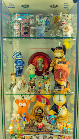 Zelenogradsk, Russia - 08/19/2020 - Murarium cats museum. Art cats collection in Krantz water tower. Souvenirs, figurines and toys with catsのeditorial素材