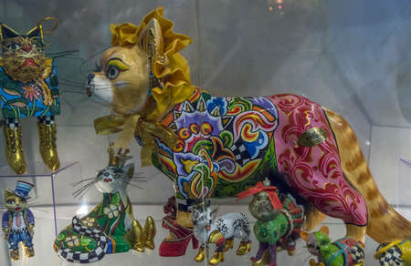 Zelenogradsk, Russia - 08/19/2020 - Murarium cats museum. Art cats collection in Krantz water tower. Souvenirs, figurines and toys with catsのeditorial素材