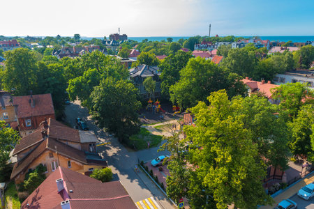 Russia, Zelenogradsk 19,08,2020 Houses in the center of Zelenogradsk on a summer day