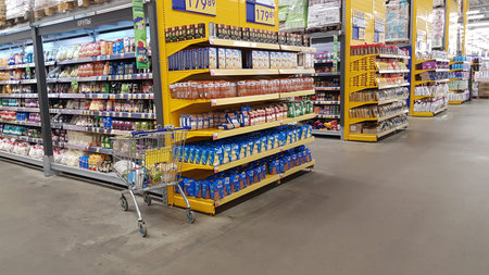 Russia, St. Petersburg 08.10.2020 Empty supermarket during the coronavirus epidemic