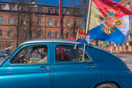 Russia, St. Petersburg 09,05,2020 Motor rally through the city streets to the Victory Dayのeditorial素材