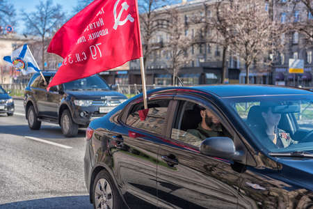 Russia, St. Petersburg 09,05,2020 Motor rally through the city streets to the Victory Dayのeditorial素材
