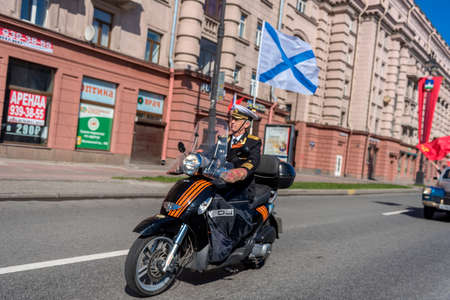 Russia, St. Petersburg 09,05,2020 Motor rally through the city streets to the Victory Dayのeditorial素材
