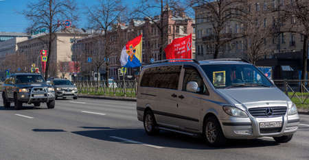 Russia, St. Petersburg 09,05,2020 Motor rally through the city streets to the Victory Dayのeditorial素材