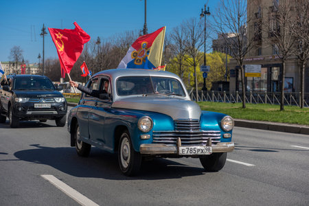 Russia, St. Petersburg 09,05,2020 Motor rally through the city streets to the Victory Day