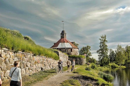 Russia, Priozersk 12-07-2018 Korela is a stone fortress in the city of Priozersk, on the island of the Vuoksa River, which played a significant role in the history of the Karelian Isthmus and pre-Petrine Russia.のeditorial素材