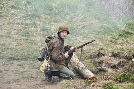 Russia, St. Petersburg 12-05-2014 Reconstruction of WWII battles near Leningrad