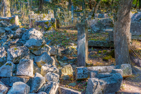 Bakhchisarai, Crimea / Russia - 25 August 2020: Ruins of Karaite cemetery near Chufut-Kaleのeditorial素材