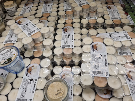 Russia, St. Petersburg 03/16/2021 Candles in the Ikea store for saleのeditorial素材