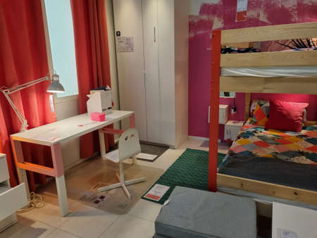 Russia, St. Petersburg 03/16/2021 Baby room showroom at IKEA store.のeditorial素材