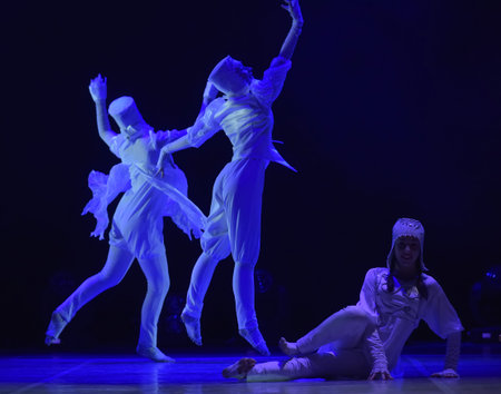 St. Petersburg, Russia 27.02.2019 Children's dance outdoor festival, theatricalized performance of...
