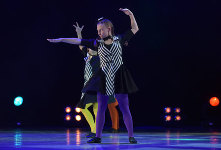 St. Petersburg, Russia 27.02.2019 Children's dance outdoor festival, theatricalized performance of...