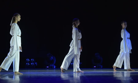 St. Petersburg, Russia 27.02.2019 Children's dance outdoor festival, theatricalized performance of...