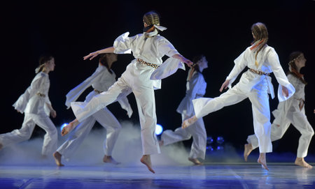 St. Petersburg, Russia 27.02.2019 Children's dance outdoor festival, theatricalized performance of...