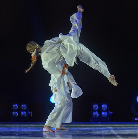 St. Petersburg, Russia 27.02.2019 Children's dance outdoor festival, theatricalized performance of...