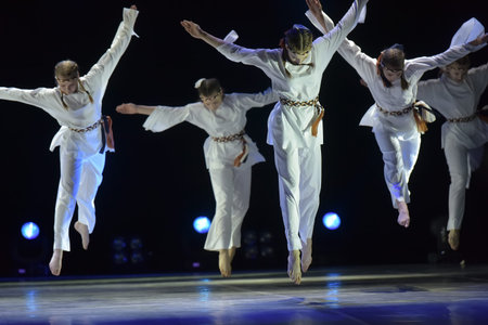 St. Petersburg, Russia 27.02.2019 Children's dance outdoor festival, theatricalized performance of...