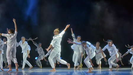 St. Petersburg, Russia 27.02.2019 Children's dance outdoor festival, theatricalized performance of...