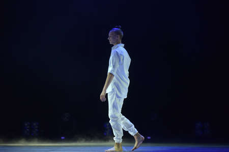 St. Petersburg, Russia 27.02.2019 Children's dance outdoor festival, theatricalized performance of children on stageのeditorial素材