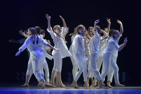 St. Petersburg, Russia 27.02.2019 Children's dance outdoor festival, theatricalized performance of...