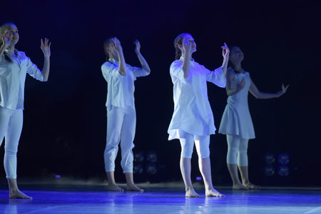 St. Petersburg, Russia 27.02.2019 Children's dance outdoor festival, theatricalized performance of...