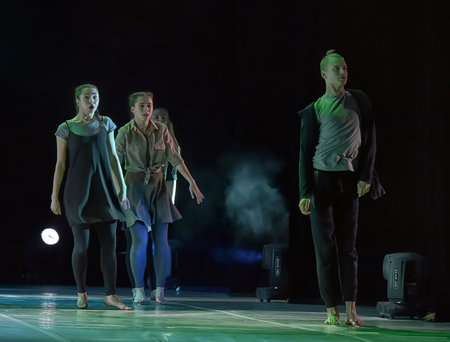 St. Petersburg, Russia 27.02.2019 Children's dance outdoor festival, theatricalized performance of...