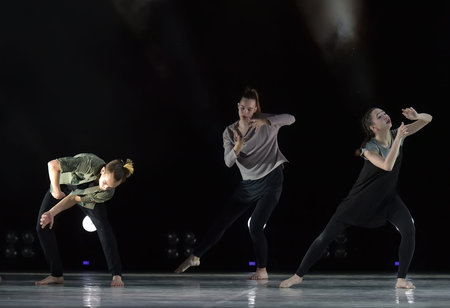 St. Petersburg, Russia 27.02.2019 Children's dance outdoor festival, theatricalized performance of...