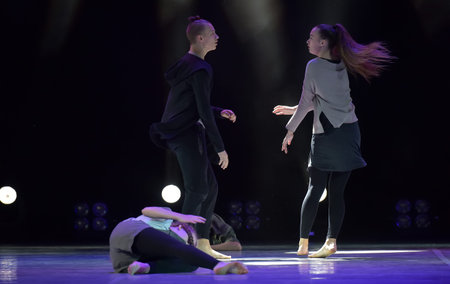 St. Petersburg, Russia 27.02.2019 Children's dance outdoor festival, theatricalized performance of...