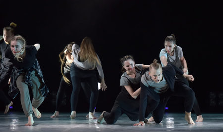 St. Petersburg, Russia 27.02.2019 Children's dance outdoor festival, theatricalized performance of...