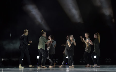 St. Petersburg, Russia 27.02.2019 Children's dance outdoor festival, theatricalized performance of...