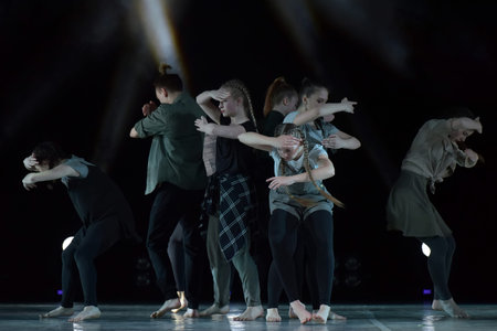 St. Petersburg, Russia 27.02.2019 Children's dance outdoor festival, theatricalized performance of...