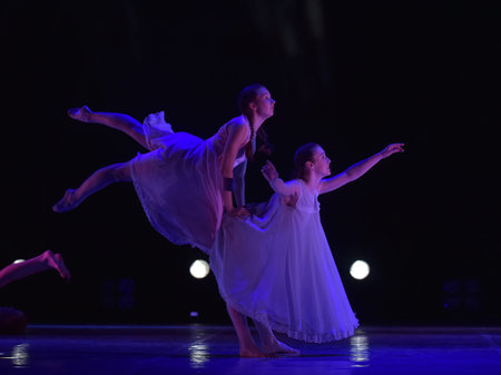 St. Petersburg, Russia 27.02.2019 Children's dance outdoor festival, theatricalized performance of...