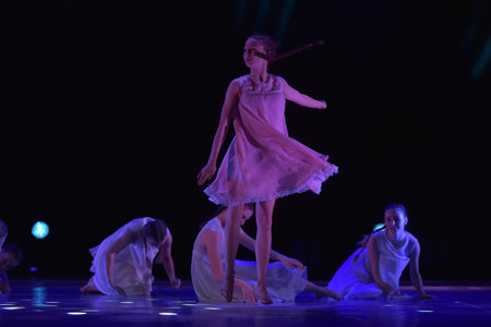 St. Petersburg, Russia 27.02.2019 Children's dance outdoor festival, theatricalized performance of...