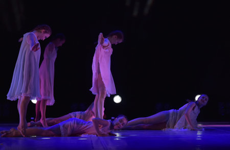 St. Petersburg, Russia 27.02.2019 Children's dance outdoor festival, theatricalized performance of...