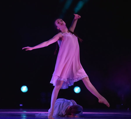 St. Petersburg, Russia 27.02.2019 Children's dance outdoor festival, theatricalized performance of...