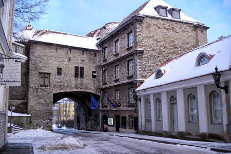 Estonia Tallinn 28,12,2017 City streets in the center of Tallinn in the early morning in winterのeditorial素材