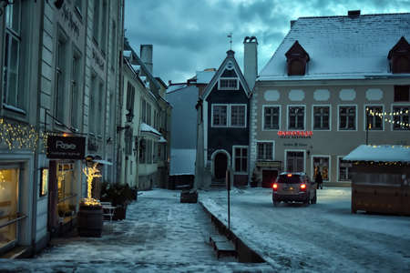 Estonia Tallinn 28,12,2017 City streets in the center of Tallinn in the early morning in winterのeditorial素材