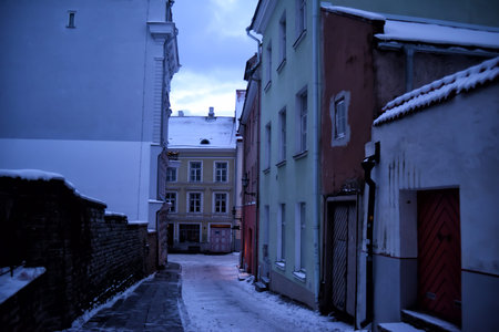 Estonia Tallinn 28,12,2017 City streets in the center of Tallinn in the early morning in winterのeditorial素材