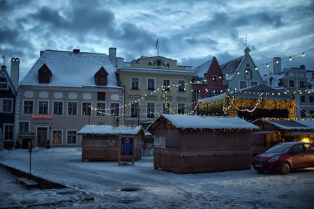 Estonia Tallinn 28,12,2017 Christmas market at town hall square in the Old Town of Tallinn, Estoniaのeditorial素材