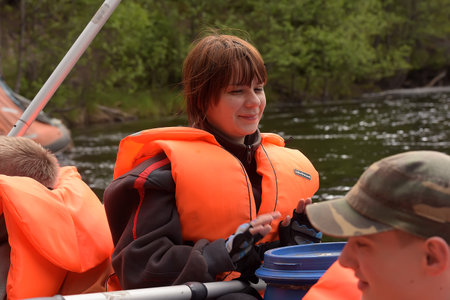 KARELIA REGION, RUSSIA - 18-07-2016: tourist rafting on an inflatable raft on the river from the rapids in Kareliaのeditorial素材