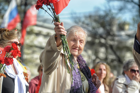 Russia, St. Petersburg 30,05,2014 Veterans and blockade soldiers at the parade of the victory of the...