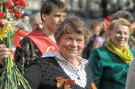 Russia, St. Petersburg 30,05,2014 Veterans and blockade soldiers at the parade of the victory of the...