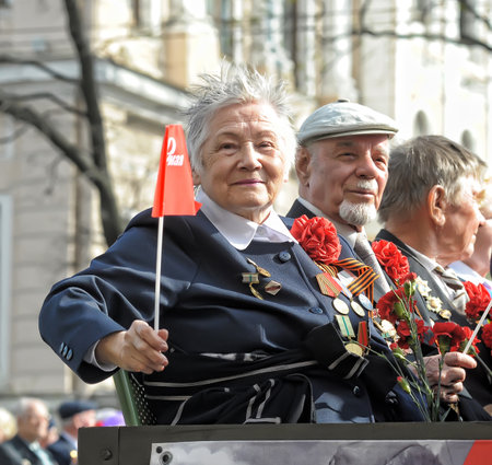 Russia, St. Petersburg 30,05,2014 Veterans and blockade soldiers at the parade of the victory of the Great Patriotic Warのeditorial素材