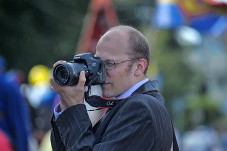 Russia, St. Petersburg 30.05.2016 Photographers and spectators with cameras at the festival Motor...