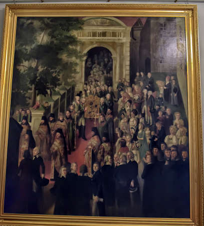 Russia, St. Petersburg 01/30/2019 Interiors and exhibits of the Mikhailovsky Castle, portrait gallery with paintingのeditorial素材