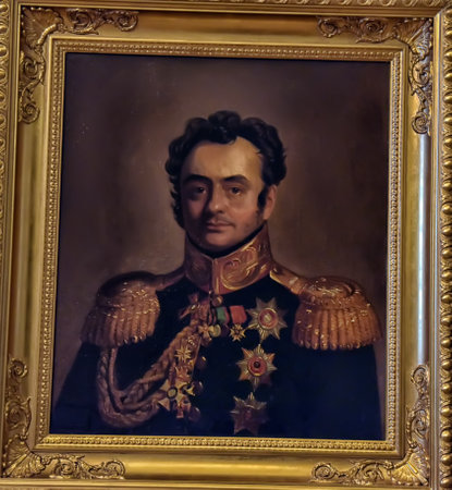 Russia, St. Petersburg 01/30/2019 Interiors and exhibits of the Mikhailovsky Castle, portrait gallery with paintingのeditorial素材