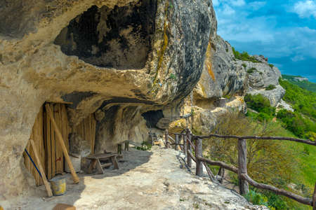 Monastery of Chelter Marmara in Mount Chelter Kaya, Crimea, village of Ternovkaの写真素材